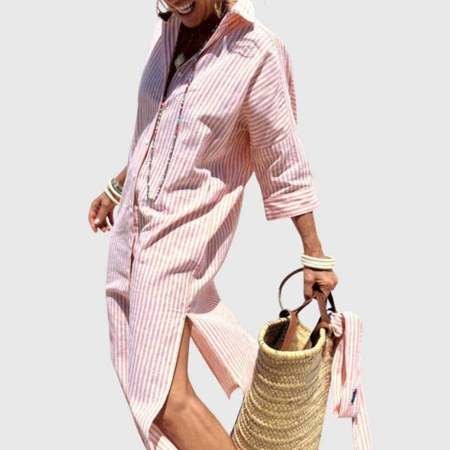 Odelle Women's Striped Button-Down Midi Shirt Dress in Pink