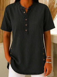 Odette Women's Relaxed Fit Short Sleeve Blouse in Black