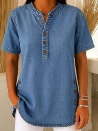 Odette Women's Relaxed Fit Short Sleeve Blouse in Blue