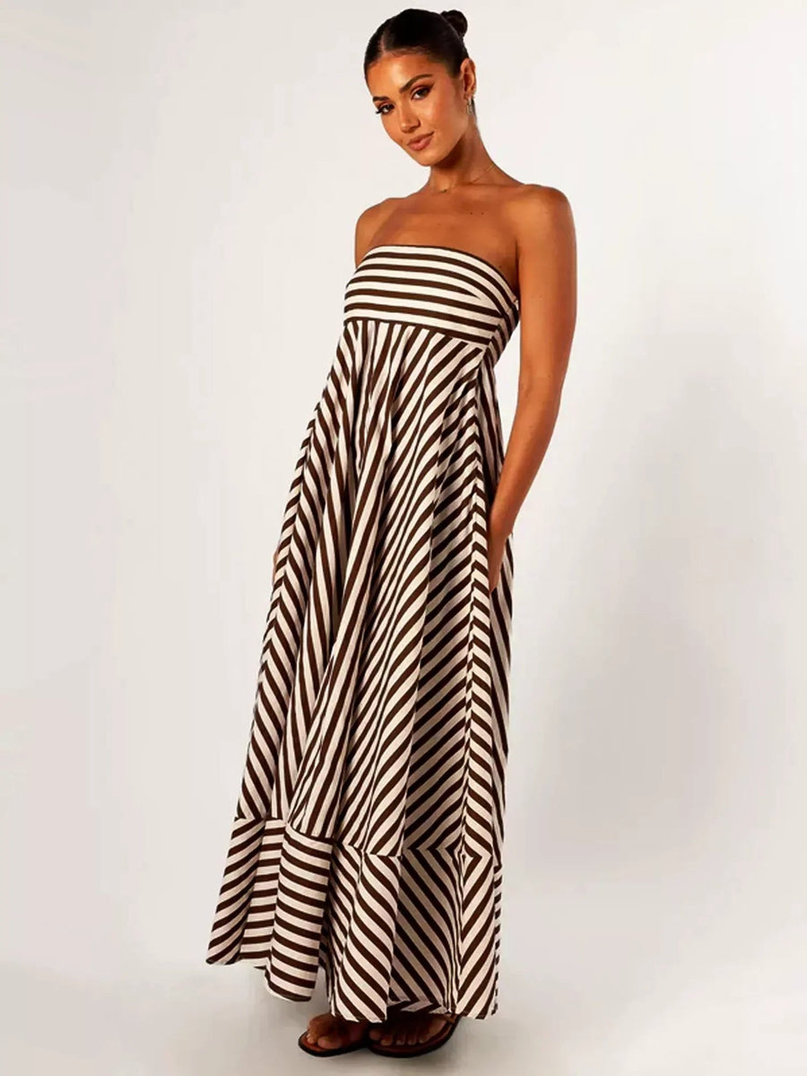 Odette Women's Strapless Striped Maxi Dress in Striped
