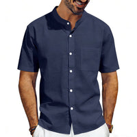 Odin Linen Shirt with Stand Collar and Chest Pocket