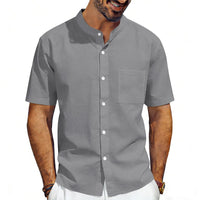Odin Linen Shirt with Stand Collar and Chest Pocket