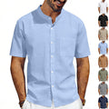 Odin Linen Shirt with Stand Collar and Chest Pocket