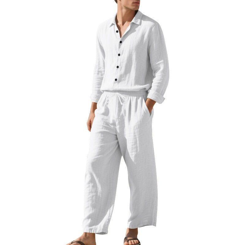 Odin Linen Suit with Elastic Waist in White