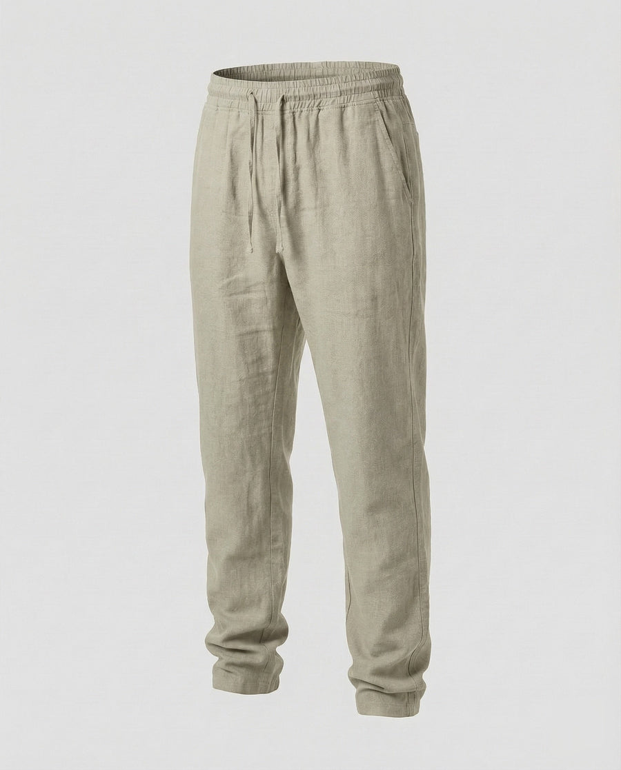 Odin Linen Trousers with Drawstring Waist in Apricot
