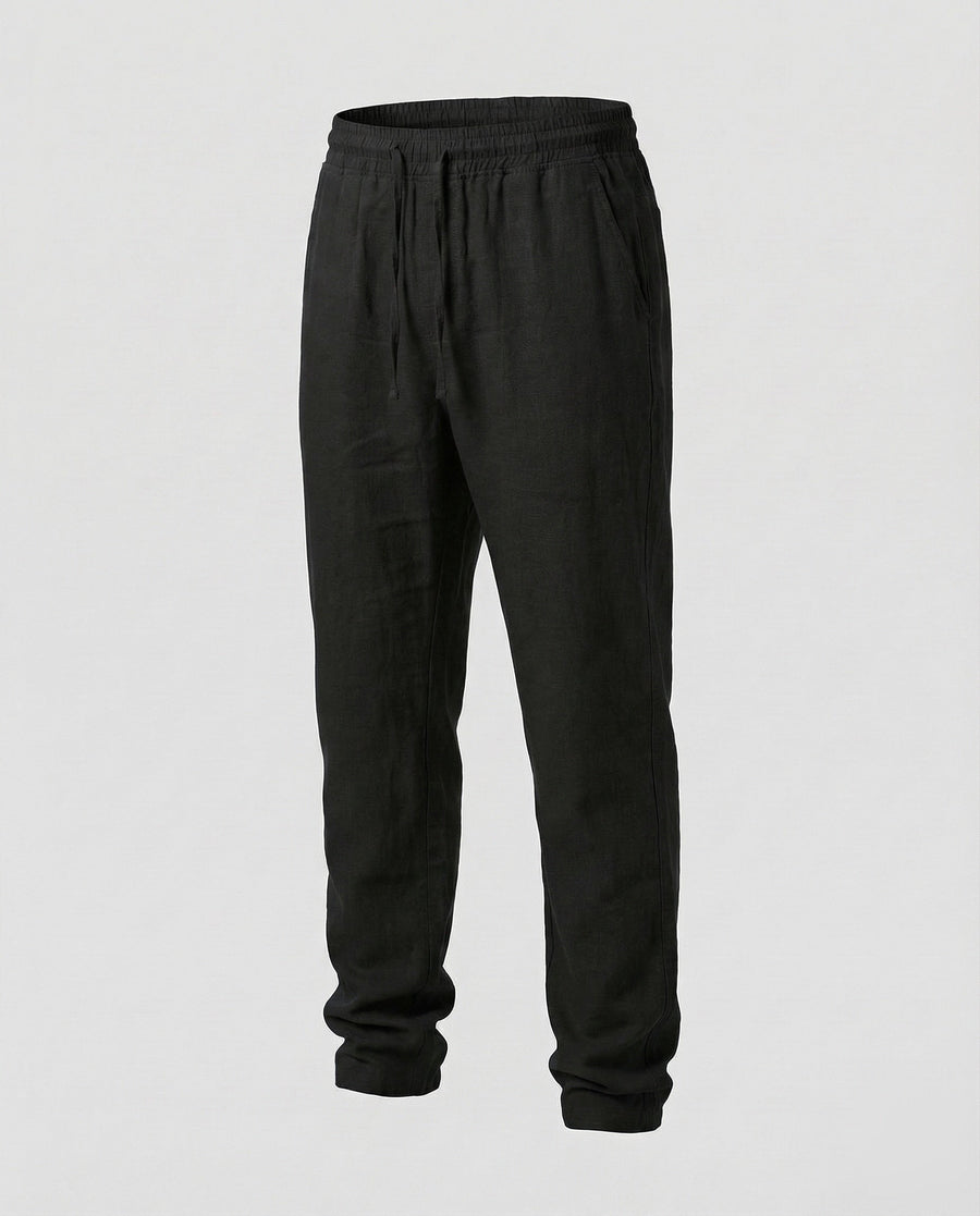 Odin Linen Trousers with Drawstring Waist in Black