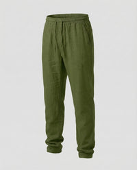 Odin Linen Trousers with Drawstring Waist in Green