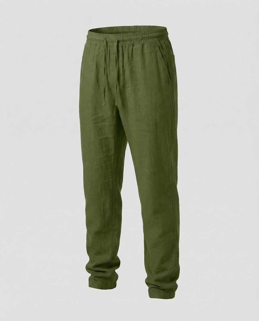 Odin Linen Trousers with Drawstring Waist in Green