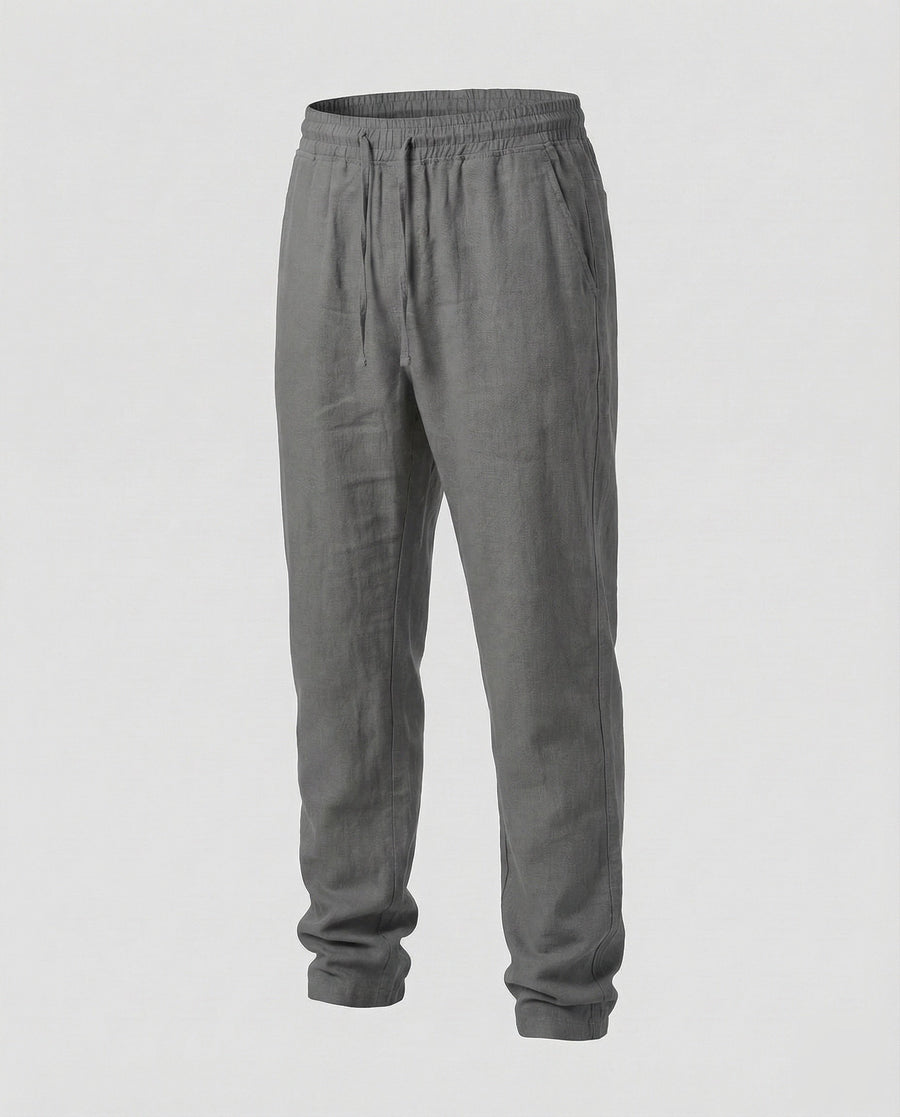 Odin Linen Trousers with Drawstring Waist in Grey