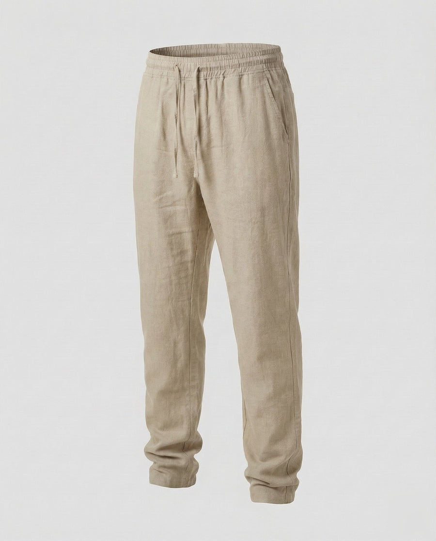 Odin Linen Trousers with Drawstring Waist in Khaki