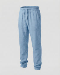 Odin Linen Trousers with Drawstring Waist in Light Blue