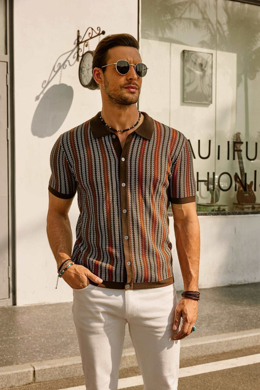 Odin Vintage Shirt with Striped in Brown