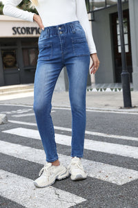 Olivia Jeans with Elastic Waist and Pockets in Blue