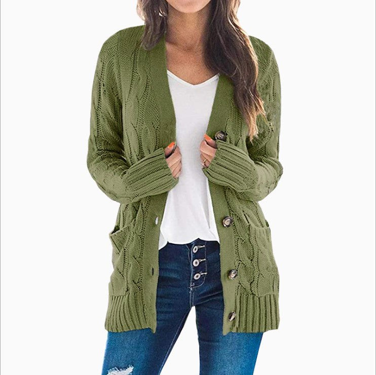 Olivia Knit Cardigan with Long Sleeve in Olive Green