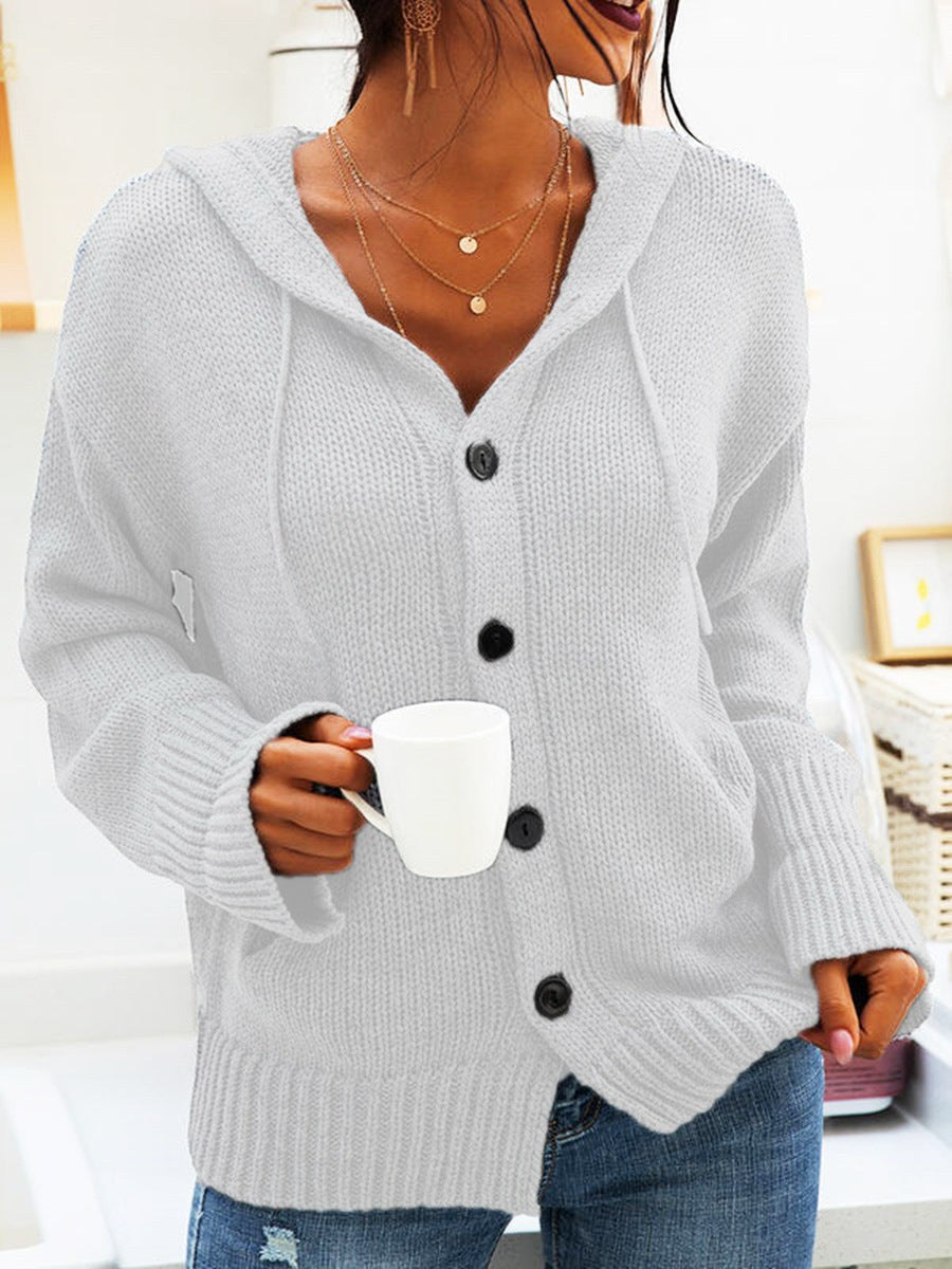 Olivia Knit Cardigan with Pockets and Hood in White
