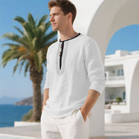 Olivier Casual Linen Blend Shirt with Long Sleeve and Button Front