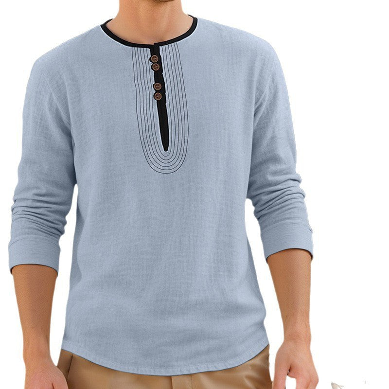 Olivier Casual Linen Blend Shirt with Long Sleeve and Button Front