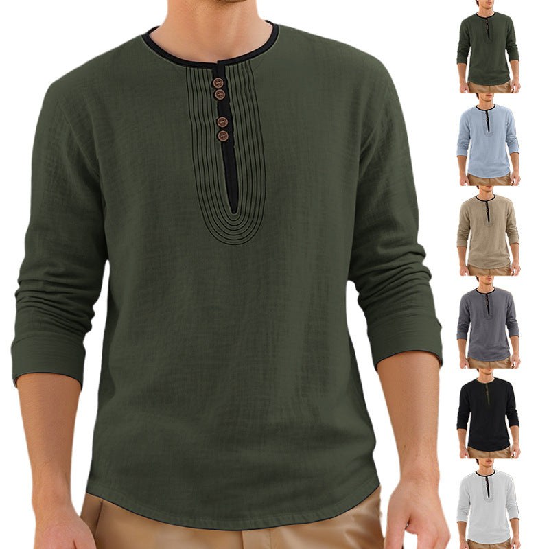 Olivier Casual Linen Blend Shirt with Long Sleeve and Button Front