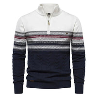 Olivier | Men's Patterned Band Quarter Zip Sweater