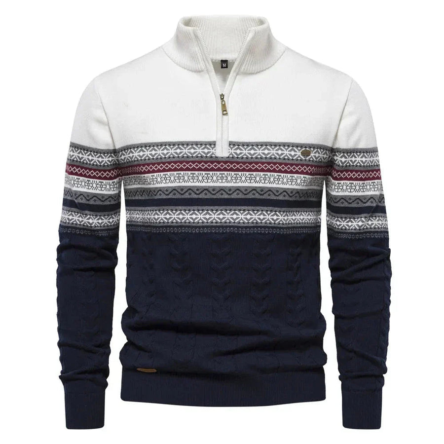 Olivier | Men's Patterned Band Quarter Zip Sweater