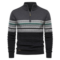 Olivier | Men's Patterned Band Quarter Zip Sweater