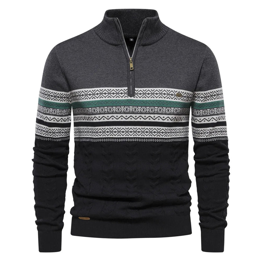 Olivier | Men's Patterned Band Quarter Zip Sweater