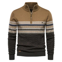Olivier | Men's Patterned Band Quarter Zip Sweater