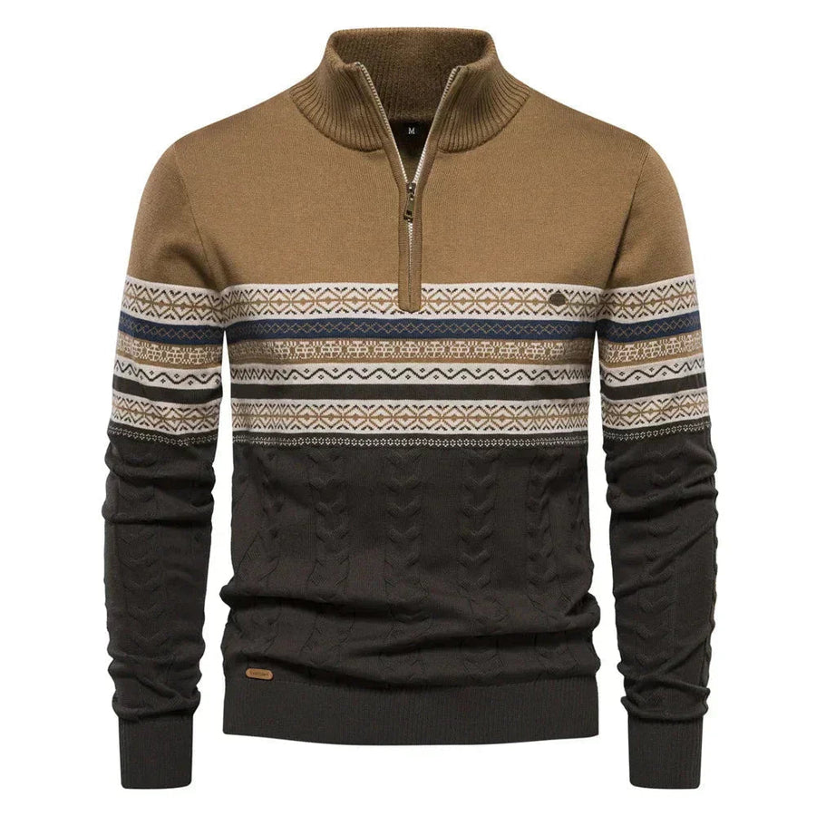Olivier | Men's Patterned Band Quarter Zip Sweater