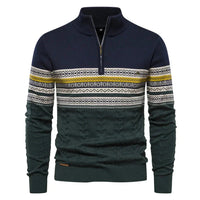 Olivier | Men's Patterned Band Quarter Zip Sweater