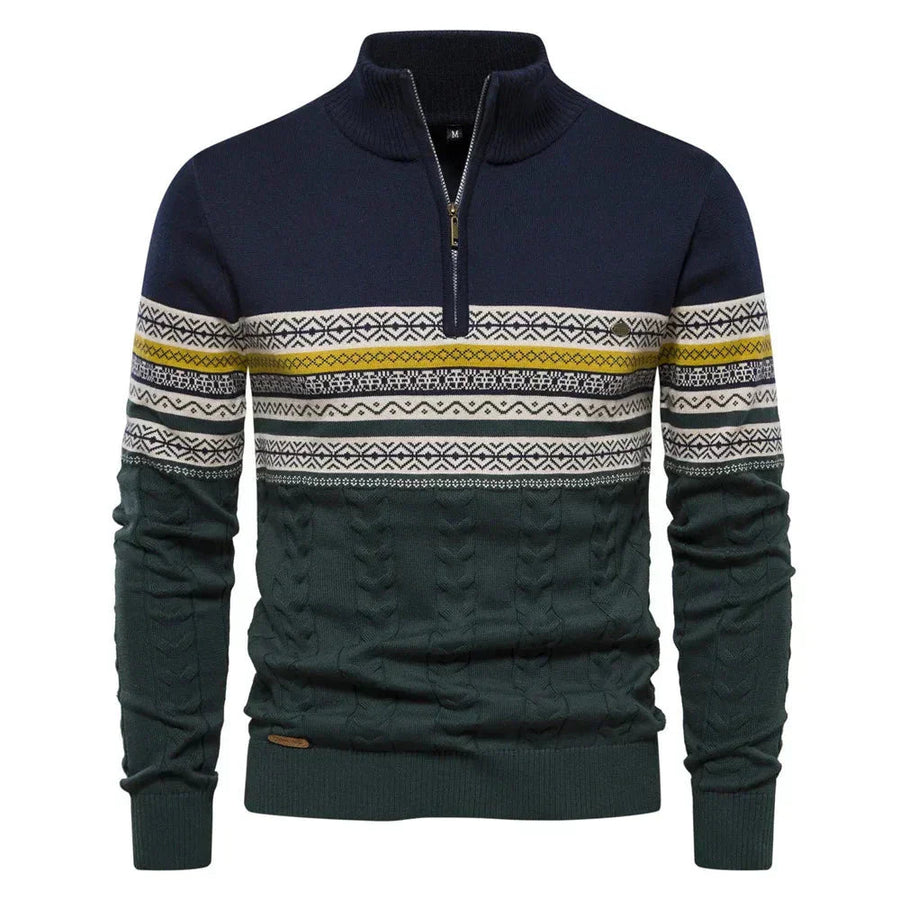 Olivier | Men's Patterned Band Quarter Zip Sweater