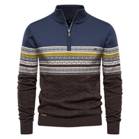 Olivier | Men's Patterned Band Quarter Zip Sweater