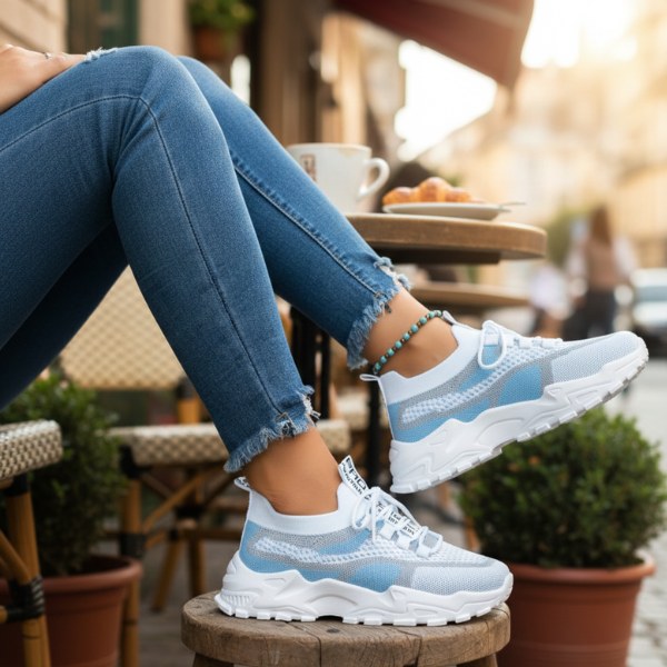 Ondine Women's Breathable Mesh Walking Sneakers in Blue