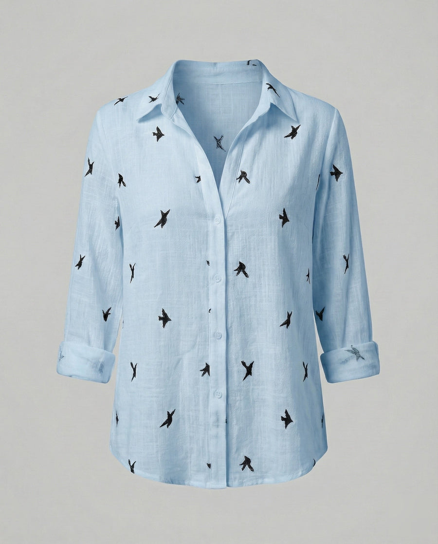 Oona Airy Linen Blouse in Blue
