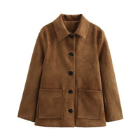 Oona Elegant Leather Jacket with Pockets in Brown