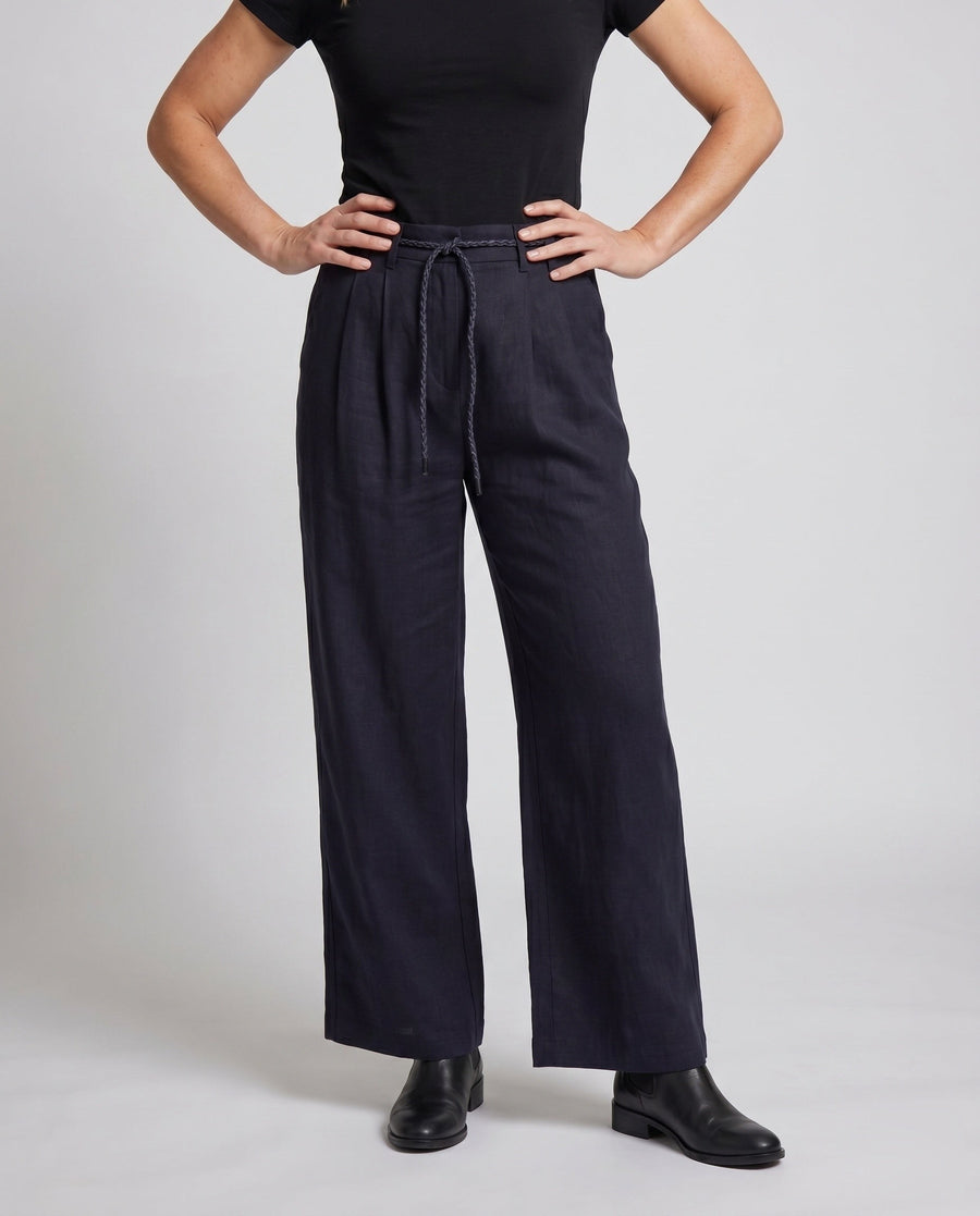 Oona Linen Trousers with Elastic Waist and Belted