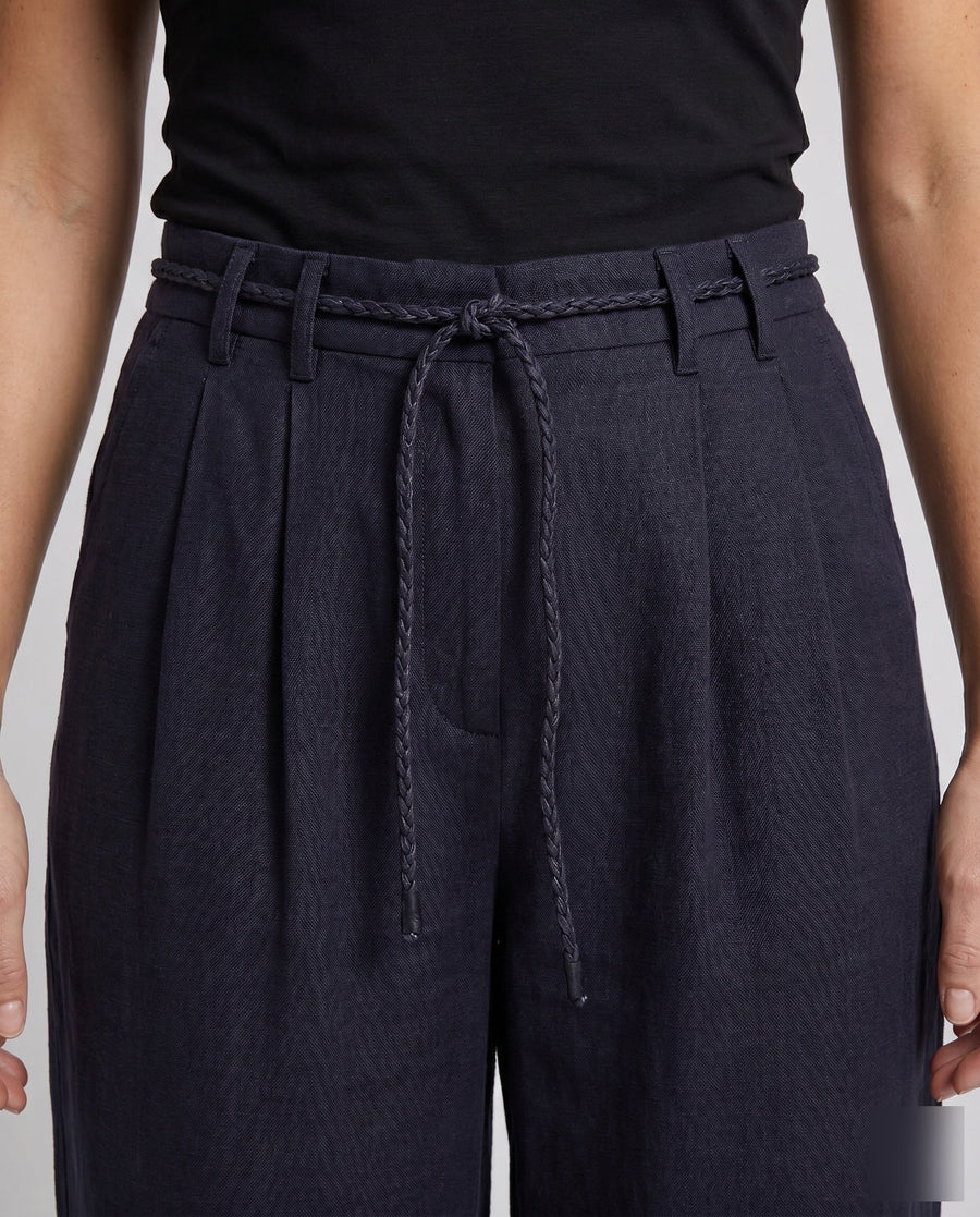Oona Linen Trousers with Elastic Waist and Belted
