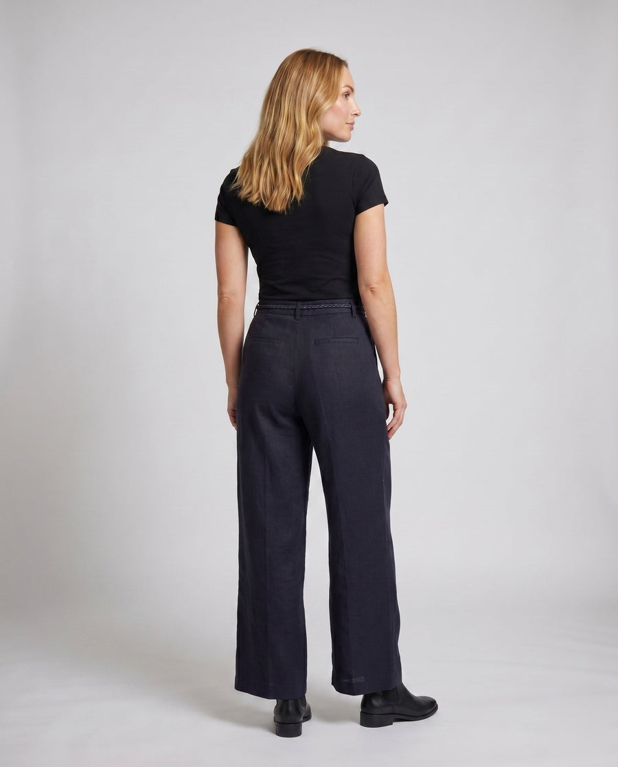 Oona Linen Trousers with Elastic Waist and Belted