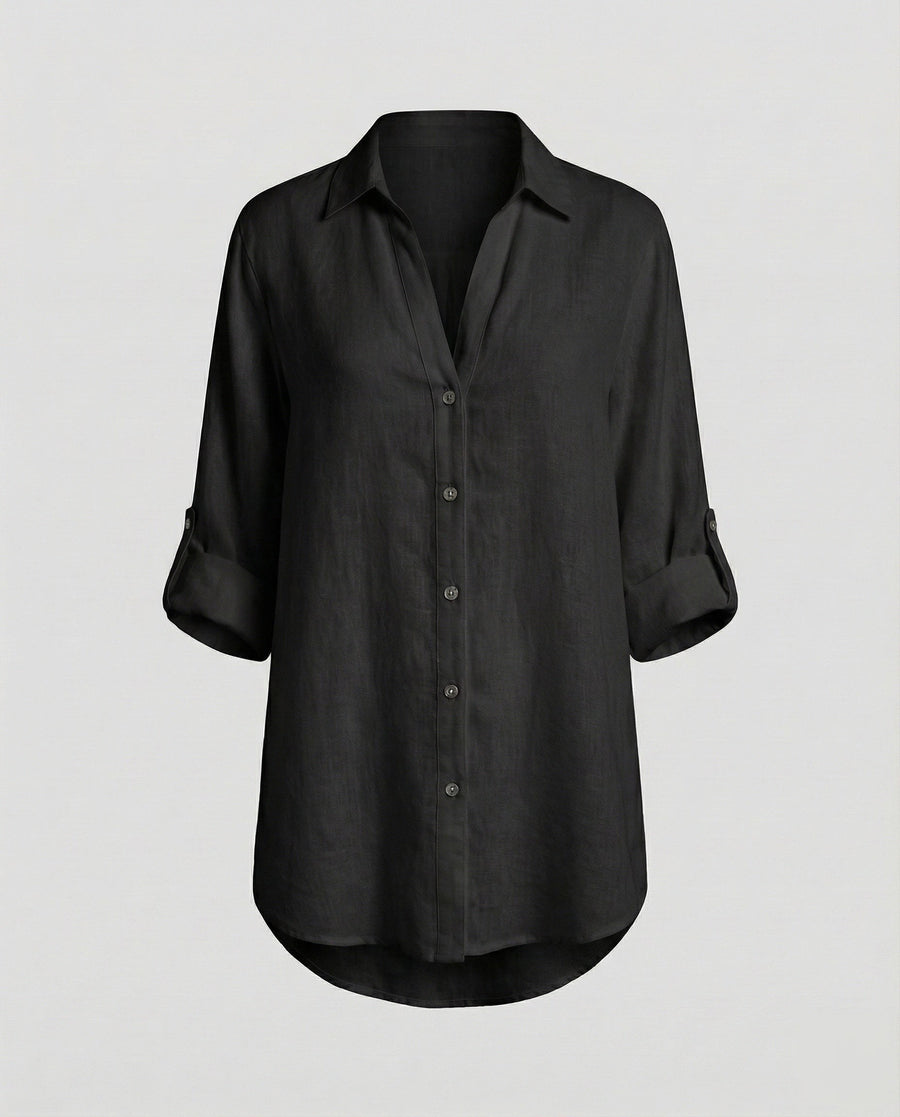Opal Airy Linen Blouse with Oversized in Black