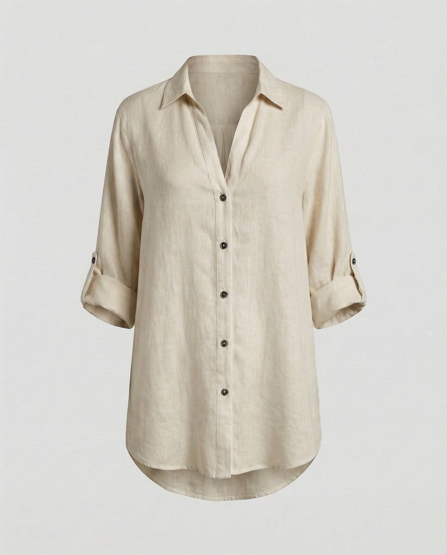 Opal Airy Linen Blouse with Oversized in Grey