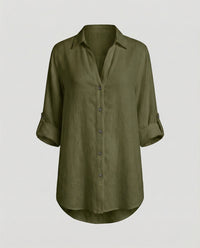 Opal Airy Linen Blouse with Oversized in Olive Green