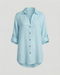 Opal Airy Linen Blouse with Oversized in Turquoise