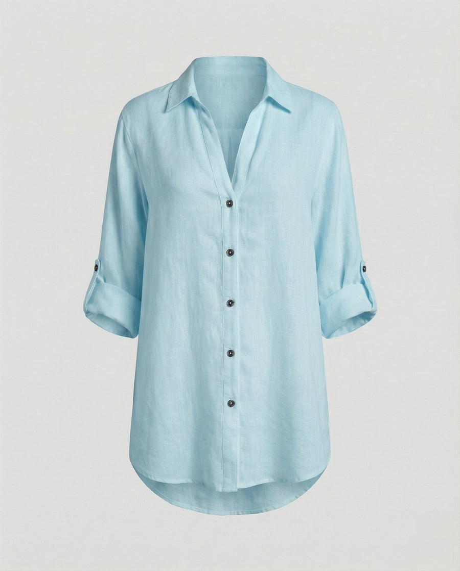 Opal Airy Linen Blouse with Oversized in Turquoise