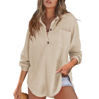 Opal Casual Shirt with Stand Collar and Button Front in Apricot