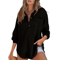 Opal Casual Shirt with Stand Collar and Button Front in Black