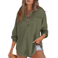Opal Casual Shirt with Stand Collar and Button Front in Olive Green