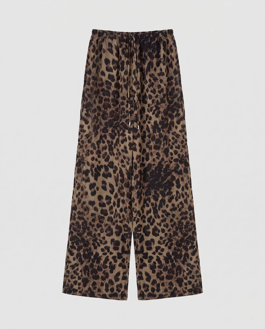 Opal Linen Trousers with Elastic Waist in Leopard