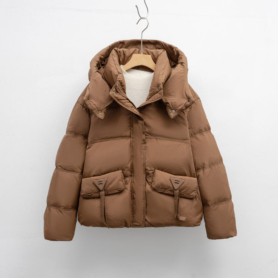 Opal Quilted Jacket with Pockets and Hood in Khaki