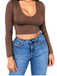 Opal Top with V-Neck and Long Sleeve in Brown
