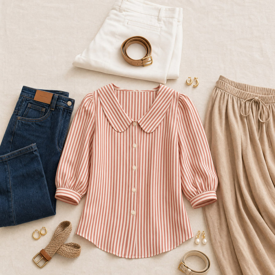 Opaline Women's Striped Sailor Collar Blouse