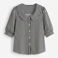 Opaline Women's Striped Sailor Collar Blouse in Black